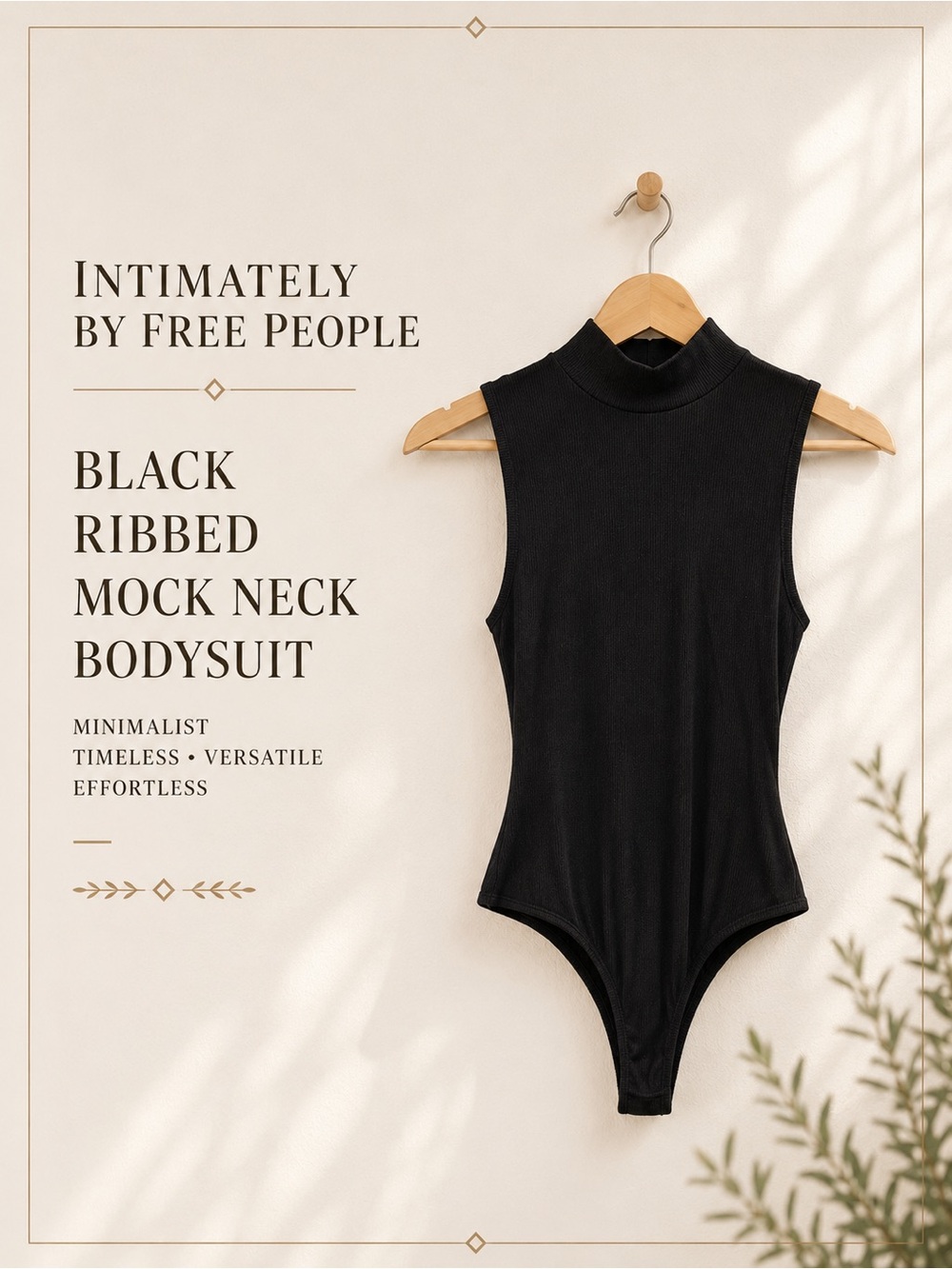 Intimately Free People Black Ribbed Mock Neck Bodysuit Minimalist Size XS/S